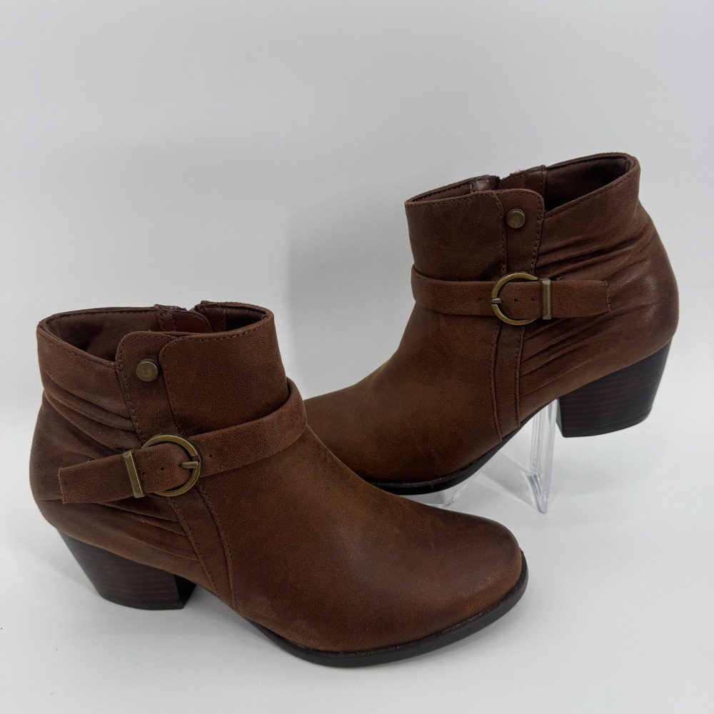 Baretraps Womens Brown‎ Ruched Buckle Ankle Boots Block Heel Size 9.5 M